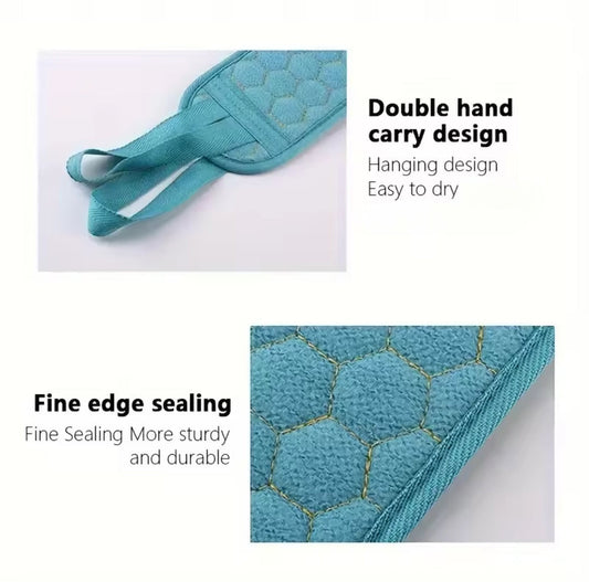 Deep Clean Spa Duo –– 2Pc Exfoliating Bath Glove & Back Scrubber Set –– Blue