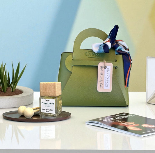 Peppermint Crisp & Faux Leather  Gift Bag - Sage Green